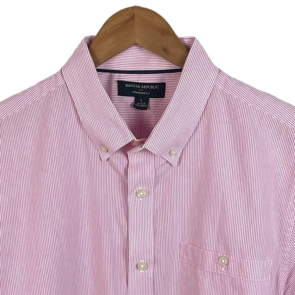 BF652 Mens Banana Republic Standard Fit Seersucker Striped Button Down Shirt L